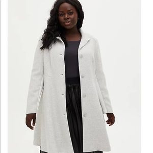 LIGHT GREY WOOL BLEND SHAWL COLLAR COAT